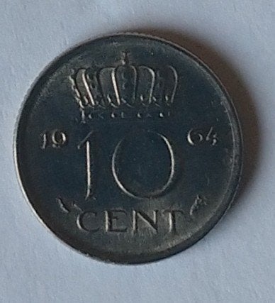 10 cent 1964 munt, volgnr 14.3, Postzegels en Munten, Ophalen of Verzenden, Koningin Beatrix, Overige waardes, Losse munt