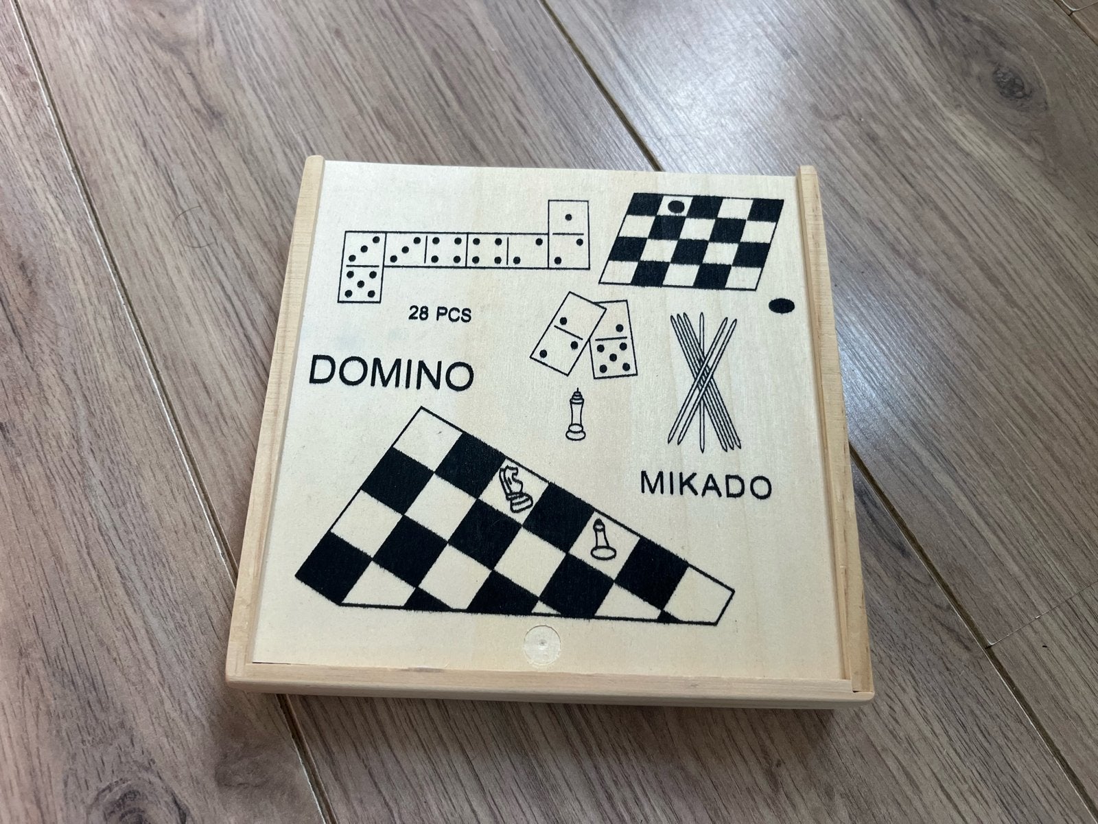 Houten Spellen Set: Domino, Mikado, Schaak & Dammen, Een of twee spelers, Ophalen of Verzenden, Nieuw, Reisspel