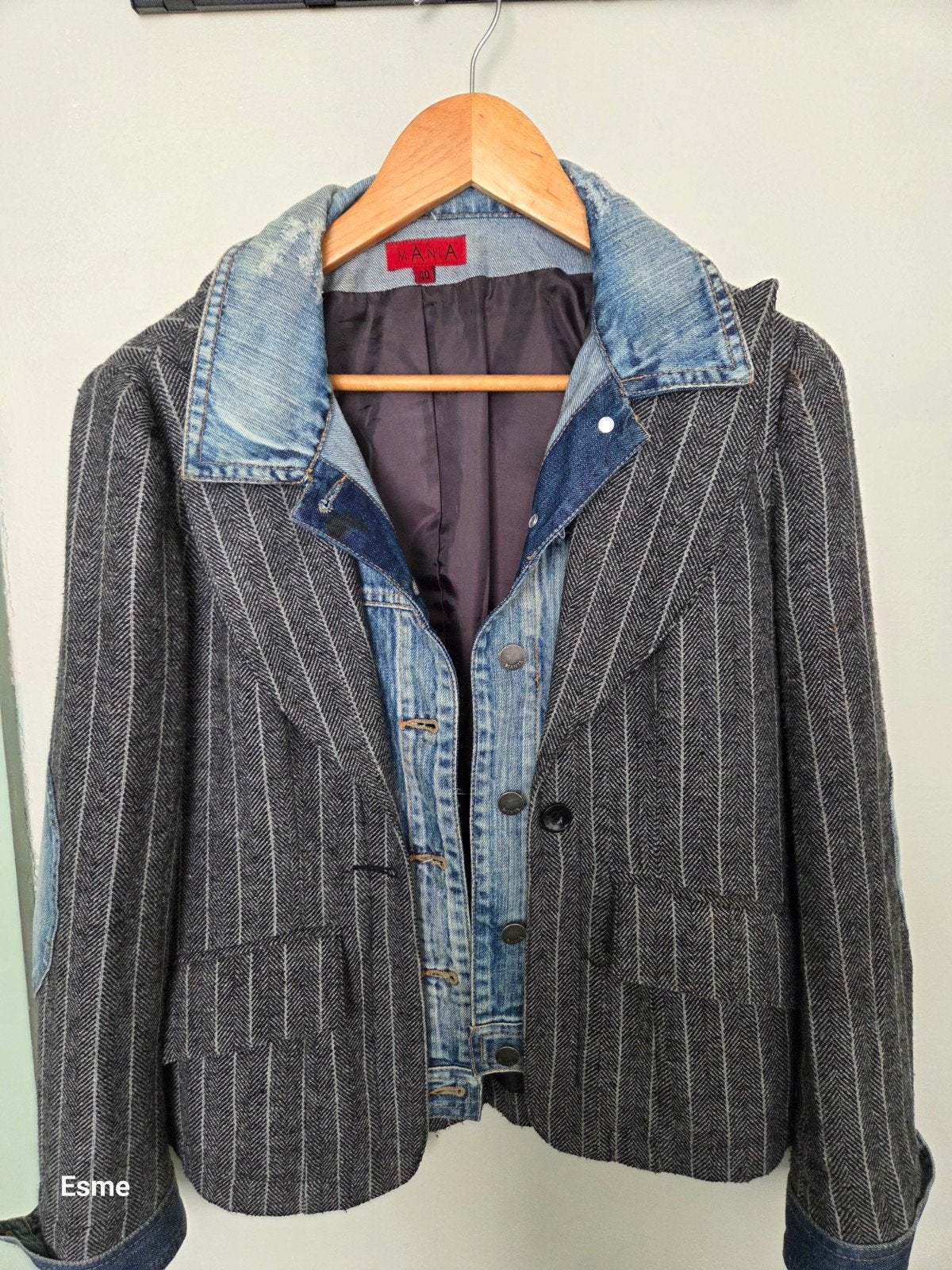 MANIA spijkerjasje met krijtstreep blazer, Maat 38/40 (M), Blauw, MANIA, Ophalen of Verzenden