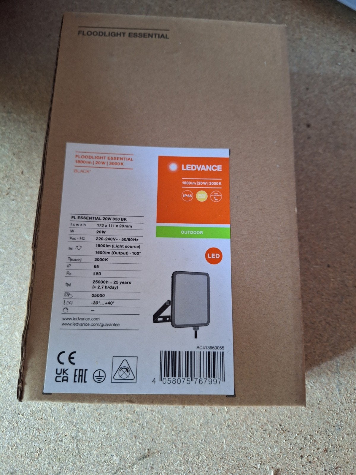 LEDVANCE Floodlight Essential 20W 3000K IP65 Buitenlamp, Ophalen of Verzenden, Nieuw, Overige typen