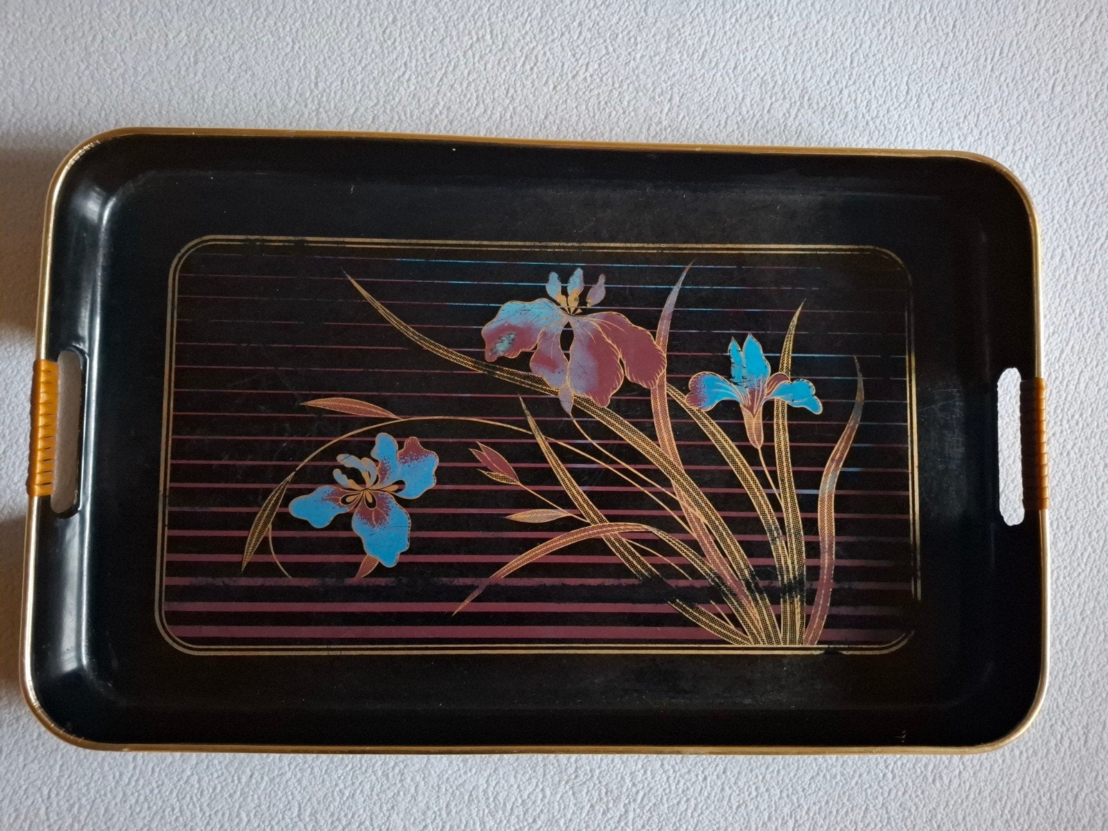 Vintage Japans zwart kunststof dienblad uit de jaren 70/ 80, Huis en Inrichting, Gebruikt, Met afbeelding/tekst, Ophalen of Verzenden
