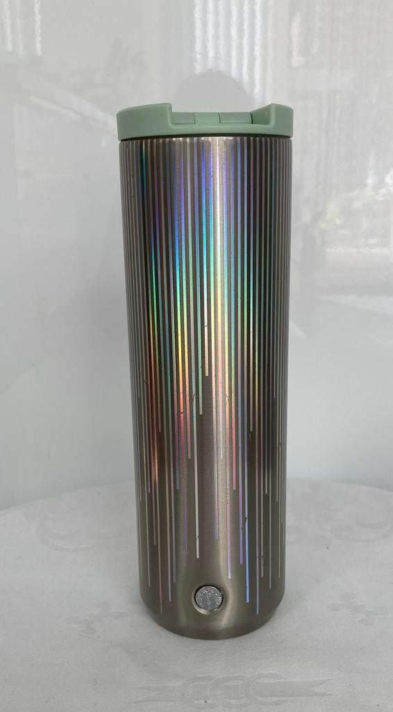 STARBUCKS Thermosbeker Silver-Insulated-Holographic-Rainbow, Ophalen of Verzenden, Gebruikt, Gebruiksvoorwerp