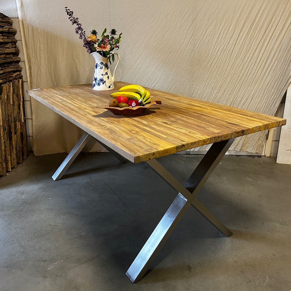 teakhouten eettafel met x poten - 180 x 90 - Gratis bezorgd