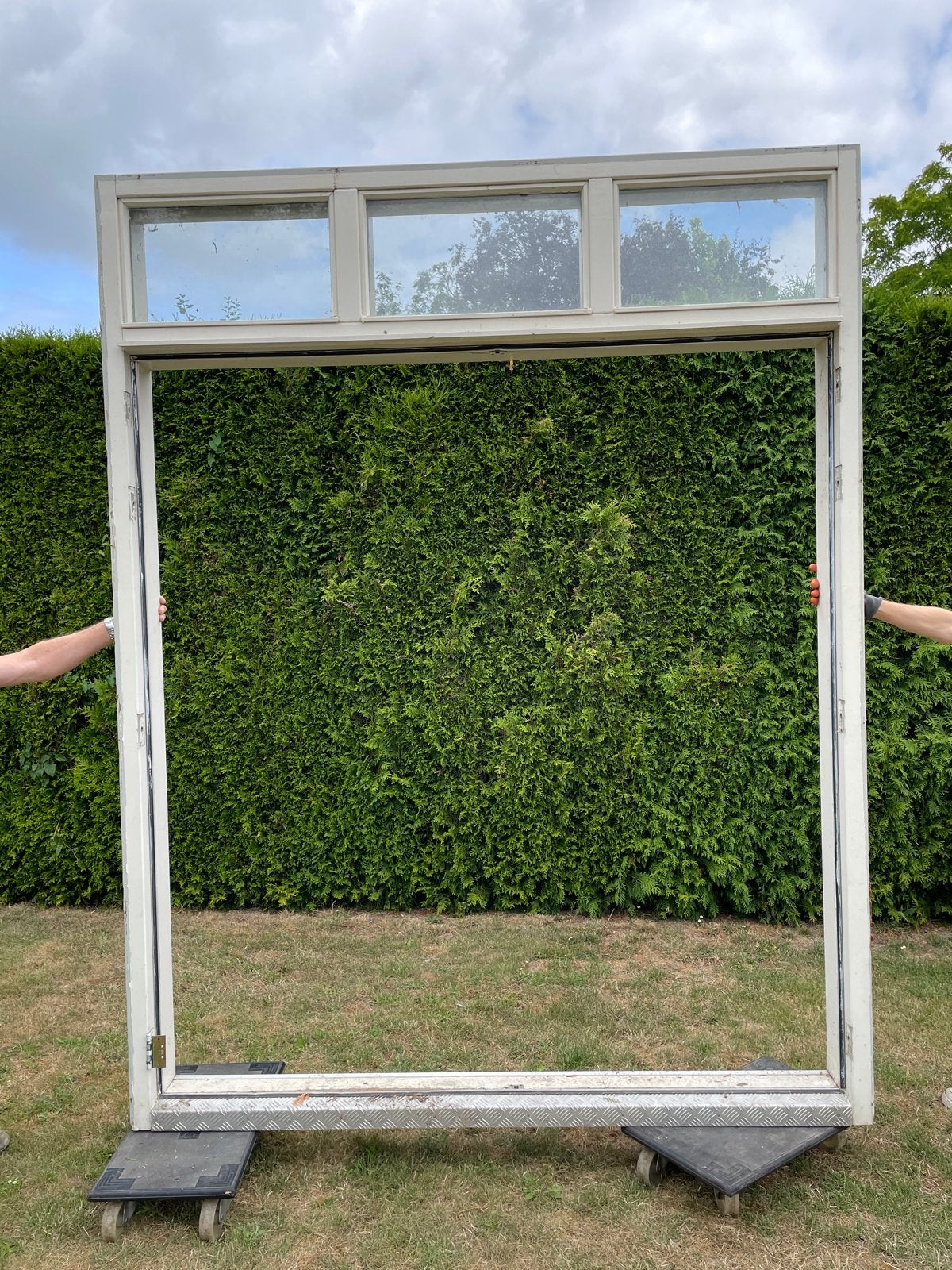 Openslaande Dubbele tuindeuren met kozijn en bovenlichten, Doe-het-zelf en Verbouw, Deuren en Horren, Gebruikt, Ophalen of Verzenden