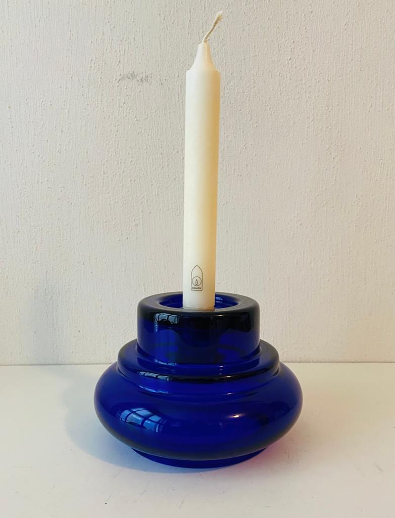 Blauw glazen vintage kandelaar, Overige materialen, Gebruikt, Blauw, Onbekend