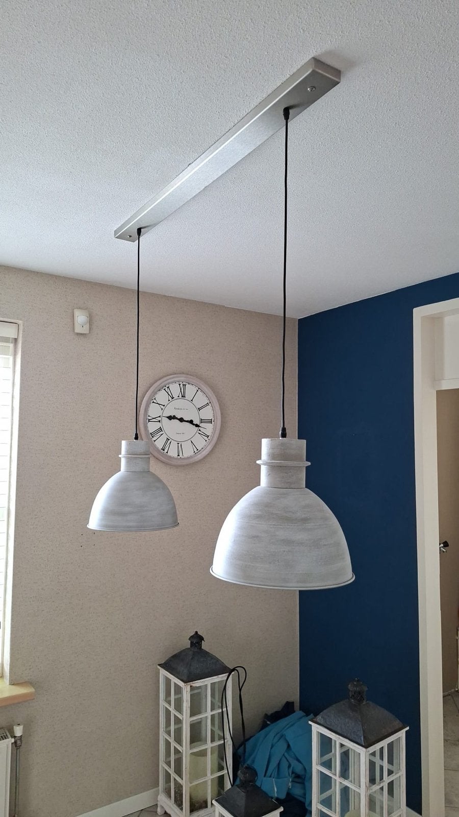 Industriële hanglampen set - grijs metaal, Ophalen, Zo goed als nieuw, Metaal, 75 cm of meer
