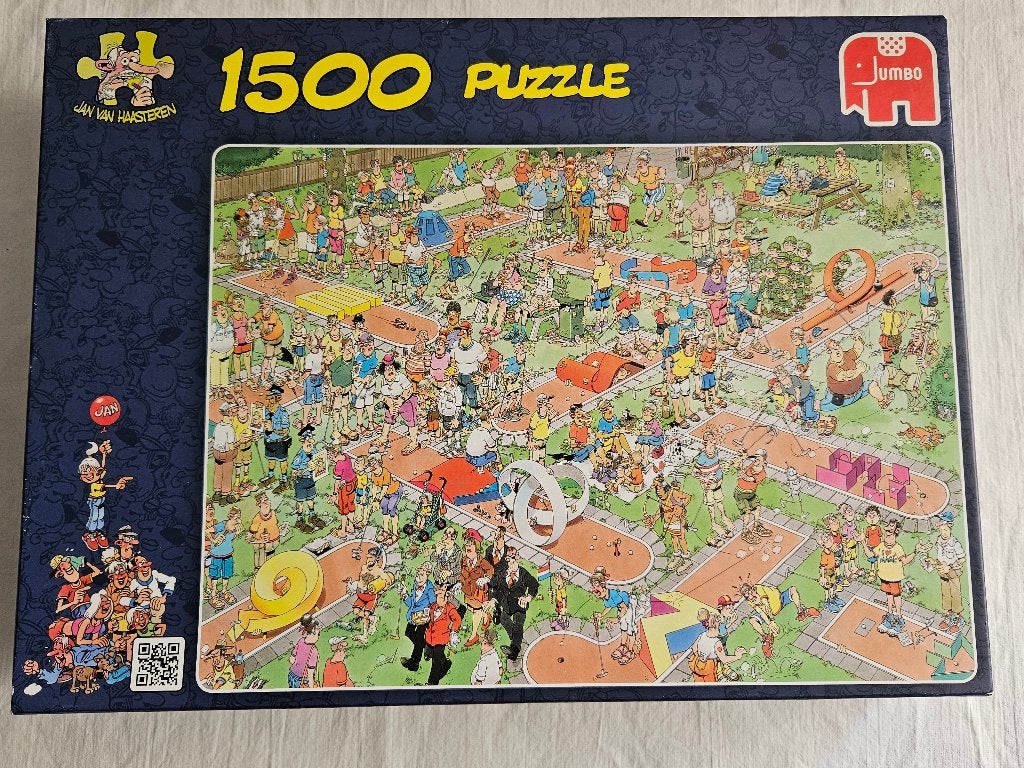 Jan v. Haasteren puzzel Midgetgolf 1500 st, Ophalen of Verzenden, 500 t/m 1500 stukjes, Zo goed als nieuw, Legpuzzel