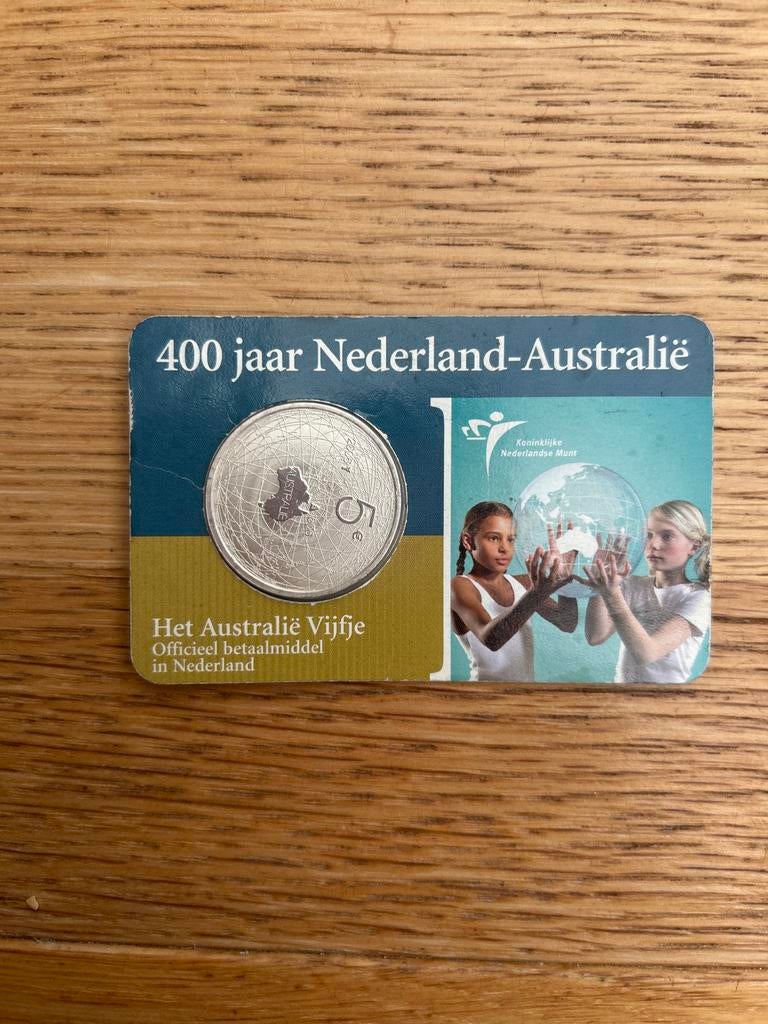 Zilveren €5,- munt 400 jaar Nederland-Australië, Koningin Beatrix, Zilver, Euro's, Ophalen of Verzenden