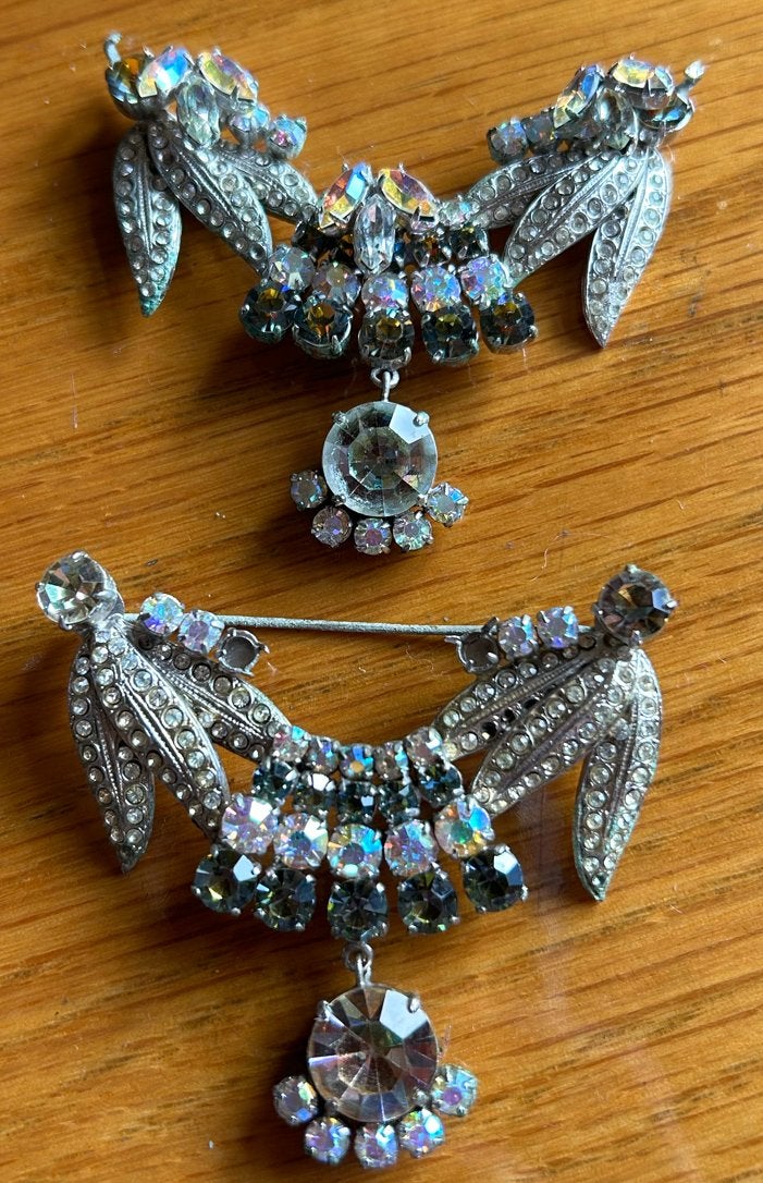 Vintage David Grau DAG broches/hangers set - Aurora Borealis, Met kristal, Overige materialen, Gebruikt, Ophalen of Verzenden