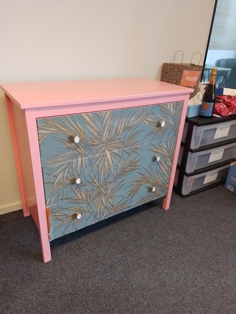 IKEA Ladekast Roze met Messing/Parel Knoppen, Gebruikt, Bohemian, Eclectisch, Modern, 50 tot 100 cm, 3 of 4 laden