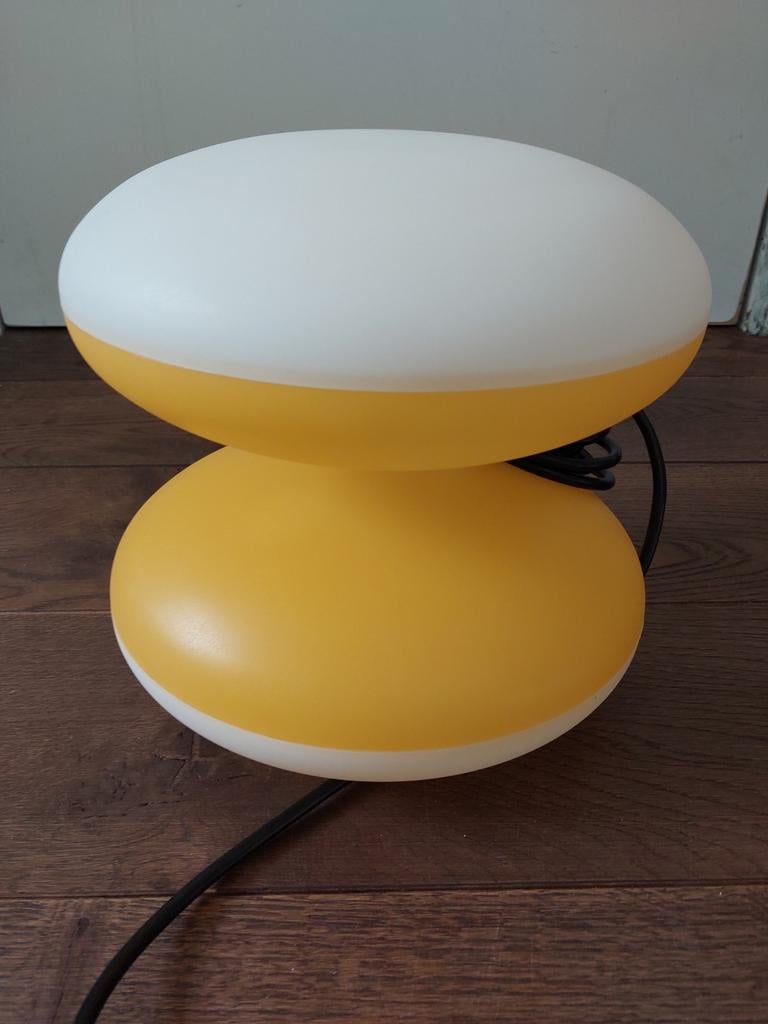 Vintage JoJo hanglamp - Geel/wit - Jaren 90 design, Gebruikt, Onbekend, Ophalen of Verzenden, Onbekend