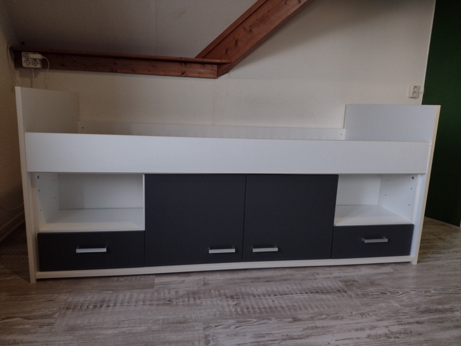 Kajuitbed met opbergruimte - Wit/Antraciet, Ophalen, Gebruikt, 90 cm, Eenpersoons