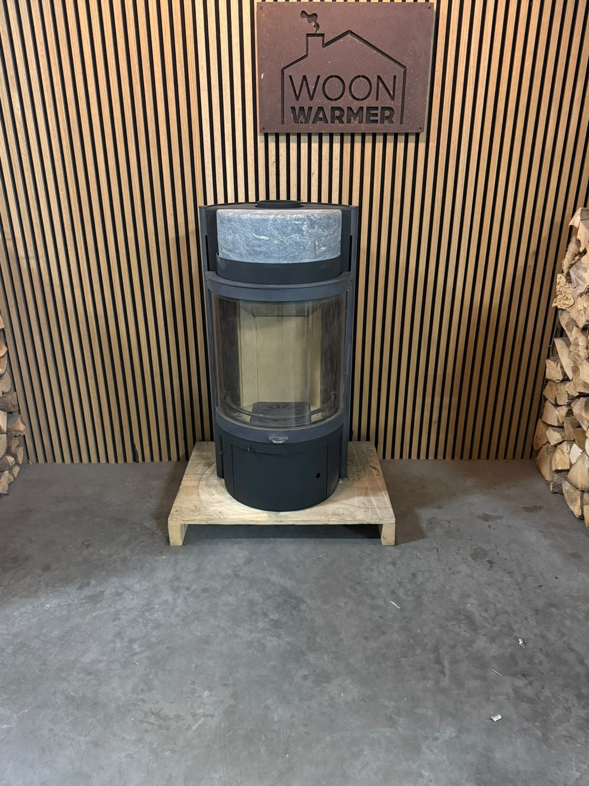 26106 Houtkachel met panorama ruit 5kw, Huis en Inrichting, Ophalen, Info@woonwarmer.nl, Gebruikt, Houtkachel