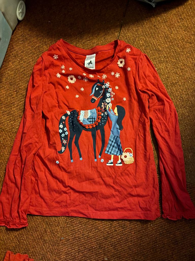 Rood shirt met paard in maat 128, Ophalen, C&A., Meisje, Zo goed als nieuw