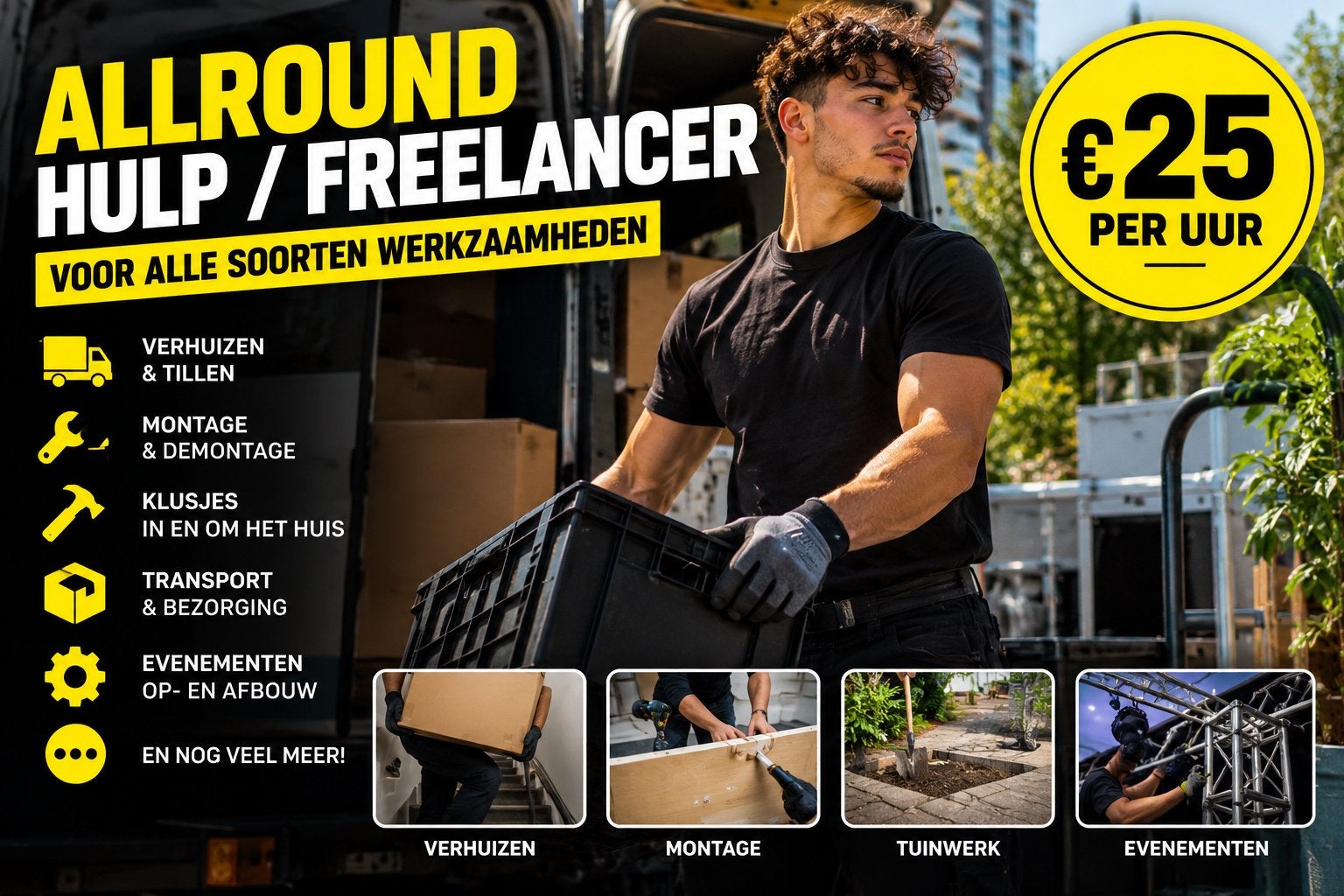 Allround freelancer gezocht? Ik help! €25 euro per uur, 24-uursservice