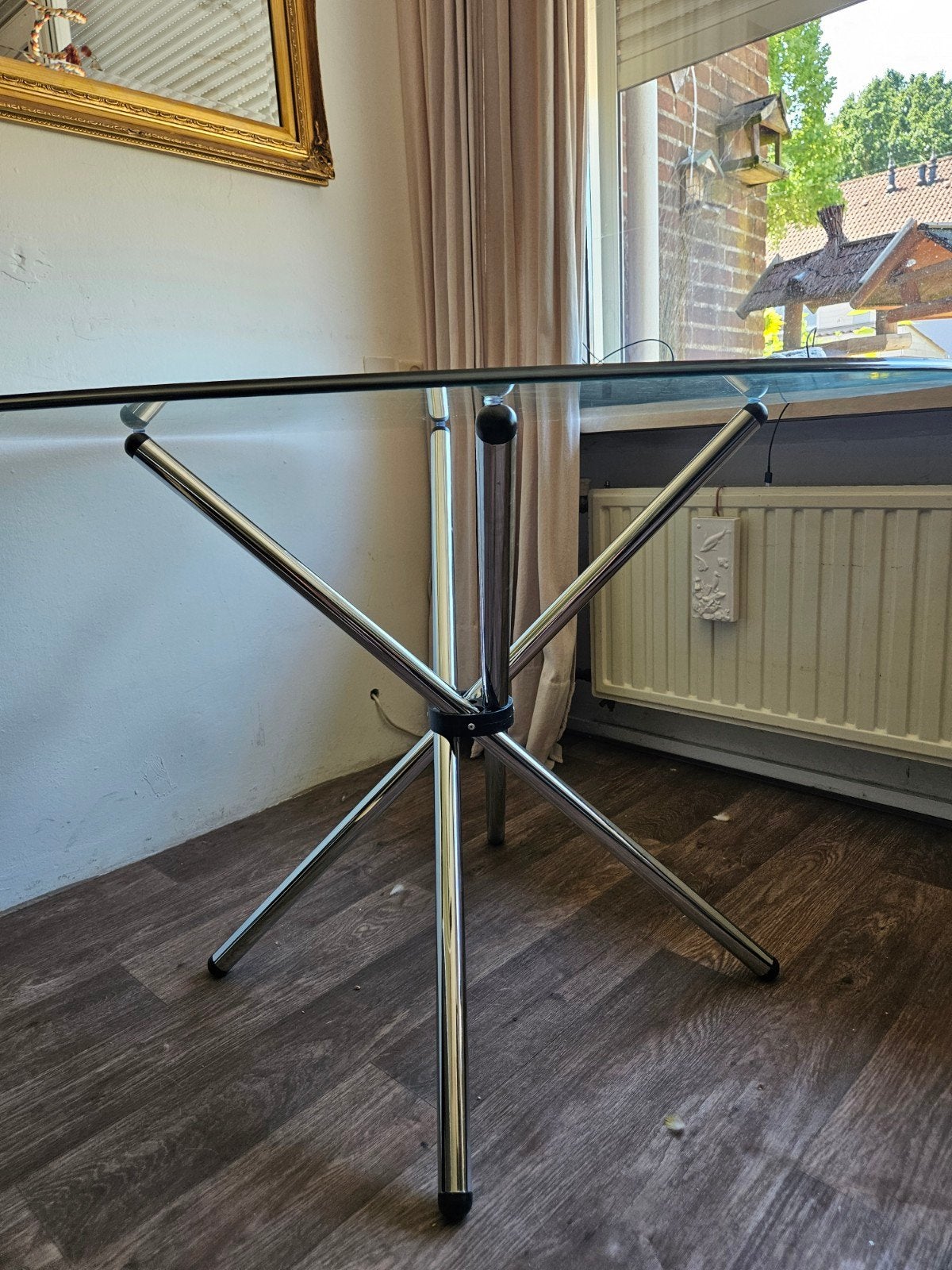 Glazen ronde eettafel doorsnede 120cm, Ophalen, Gebruikt, Rond, Vier personen