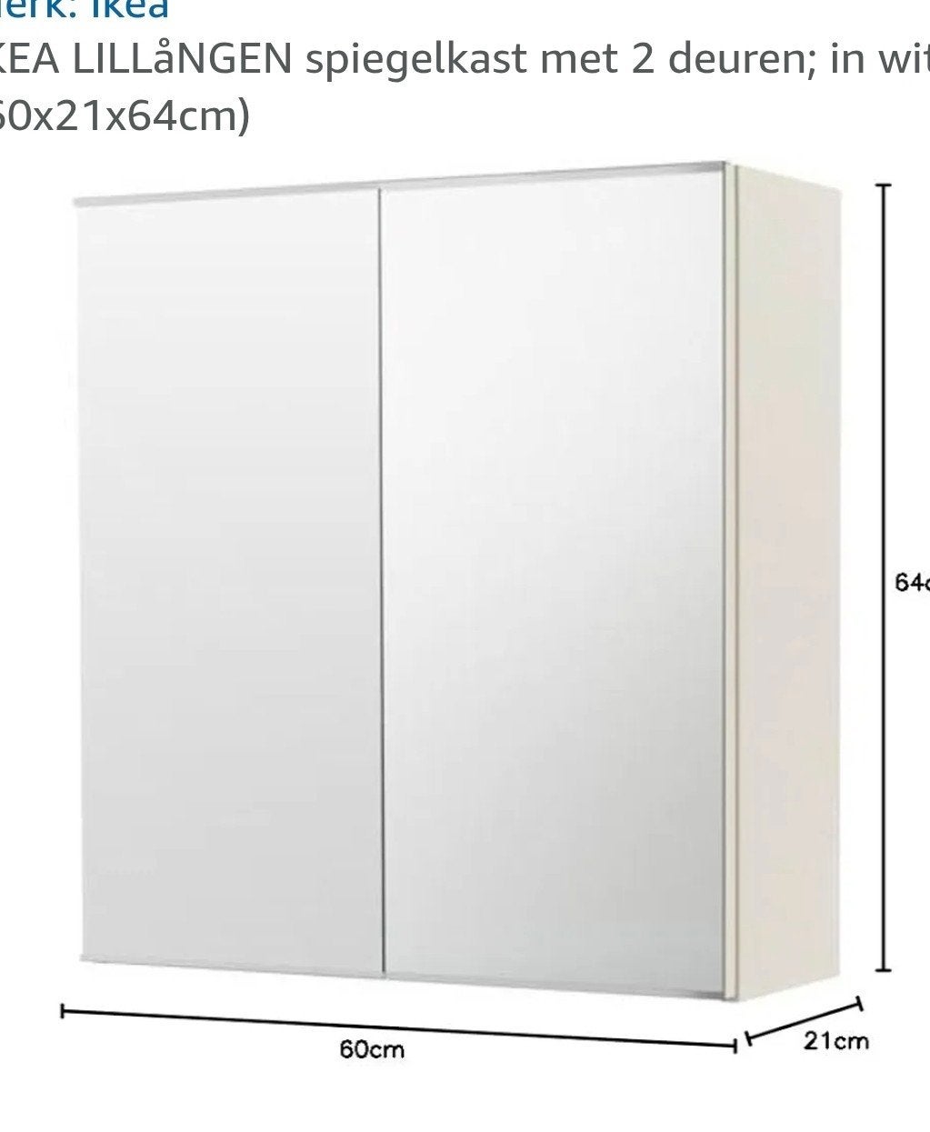 IKEA Lillången Spiegelkast (60x21x64cm), Huis en Inrichting, Badkamer | Badkamermeubels, Ophalen, 50 tot 100 cm, Minder dan 25 cm