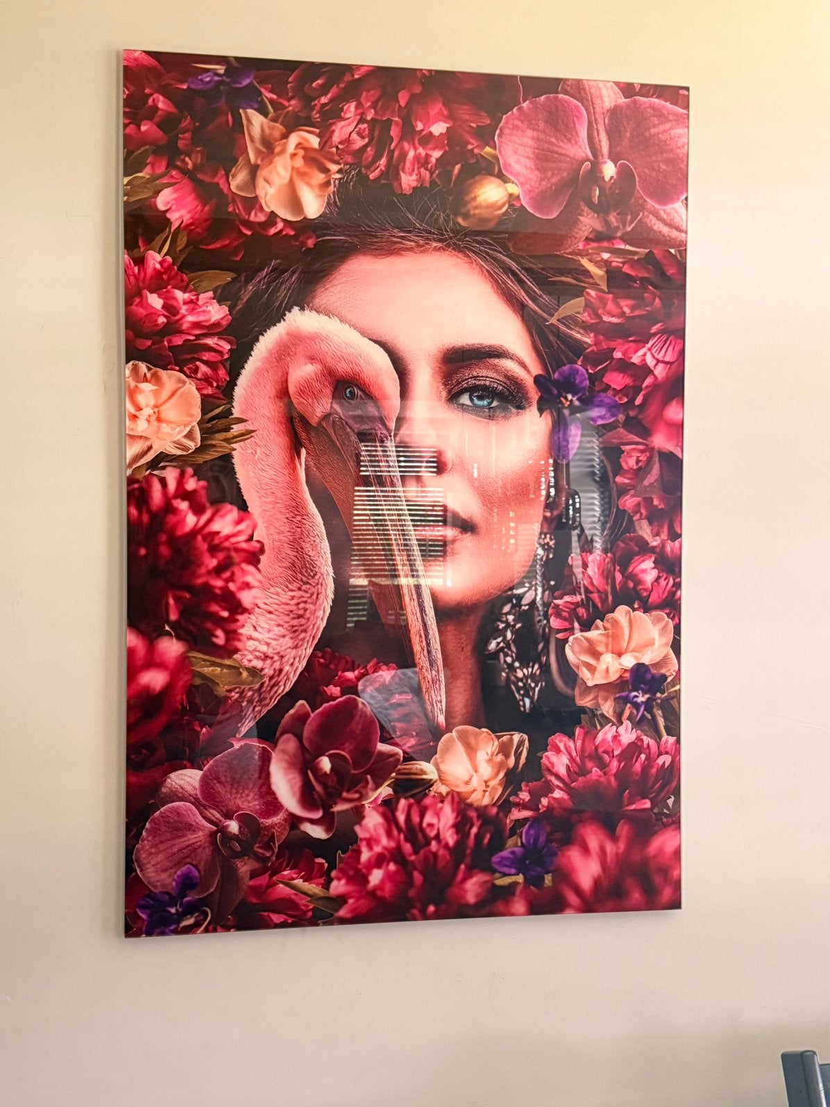 Glass painting woman in purple 80x120cm, Ophalen