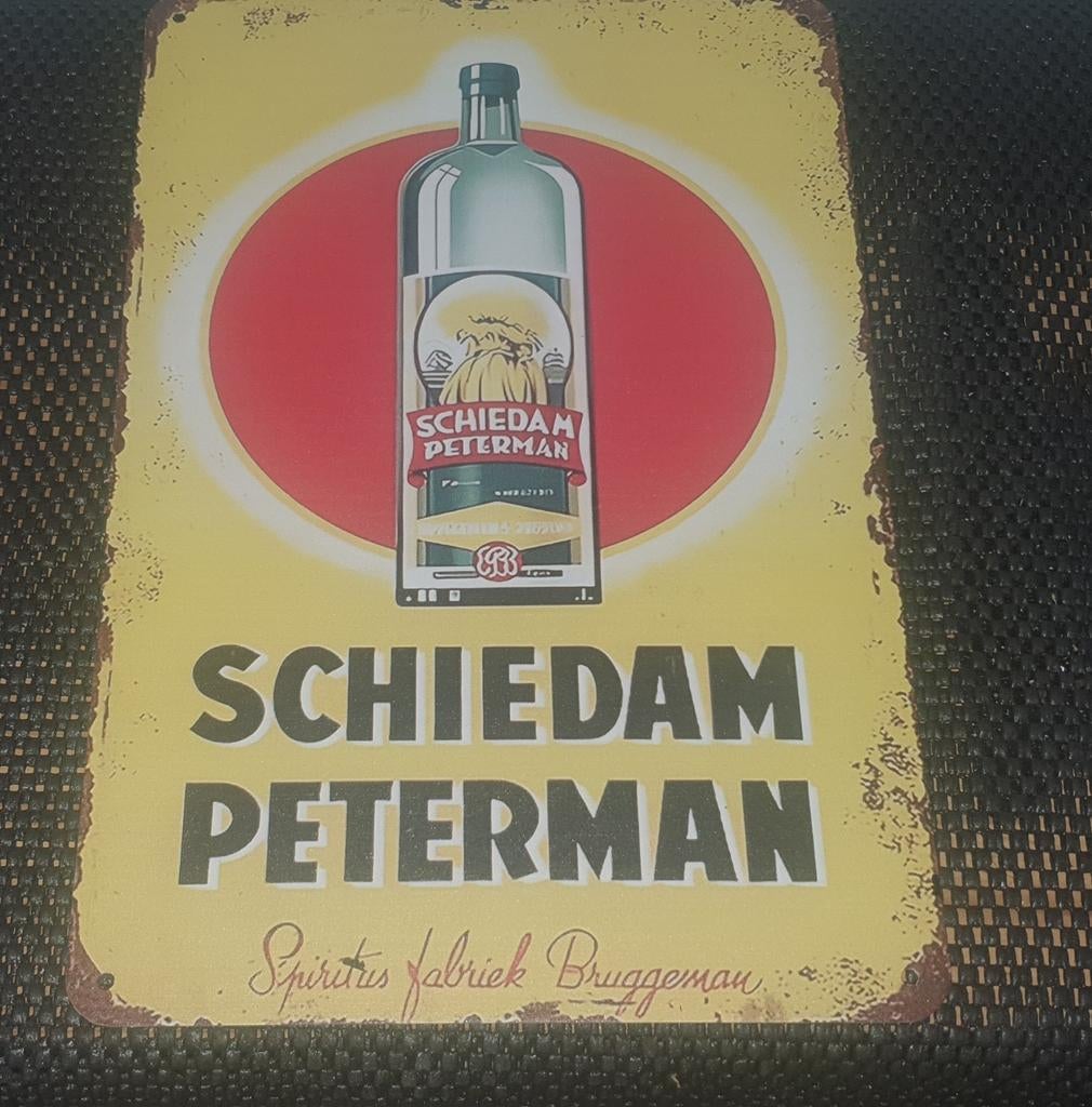 Metalen Reclamebord – Schiedam Peterman (Jenever), Verzamelen, Merken en Reclamevoorwerpen, Ophalen of Verzenden, Nieuw, Reclamebord