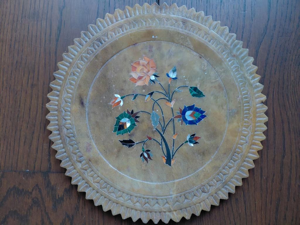 Pietra dura marmer bord met malachiet, lapis en parelmoer, Ophalen of Verzenden
