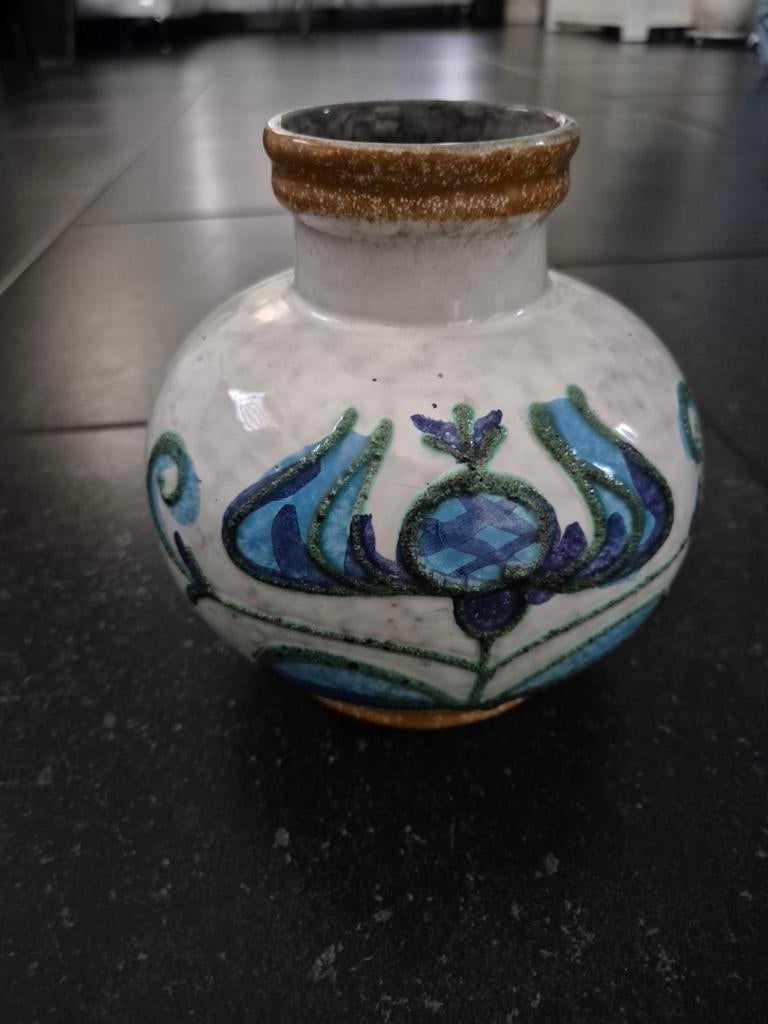 Vintage Vaas Blauw Distel Fat Lava, Ophalen, Gebruikt, Blauw, Aardewerk of Porselein