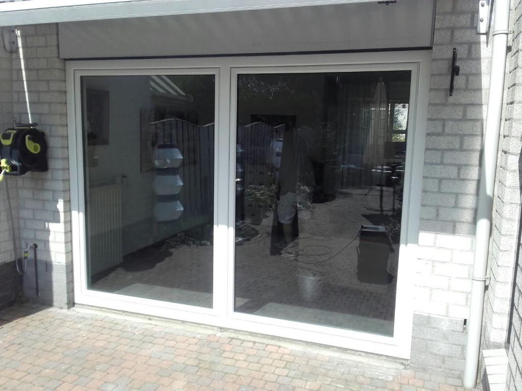 Voorraad. 2 delige schuifpuien in wit kunststof 2500 x 2150, Doe-het-zelf en Verbouw, Kozijnen en Schuifpuien, Ophalen, Kunststof