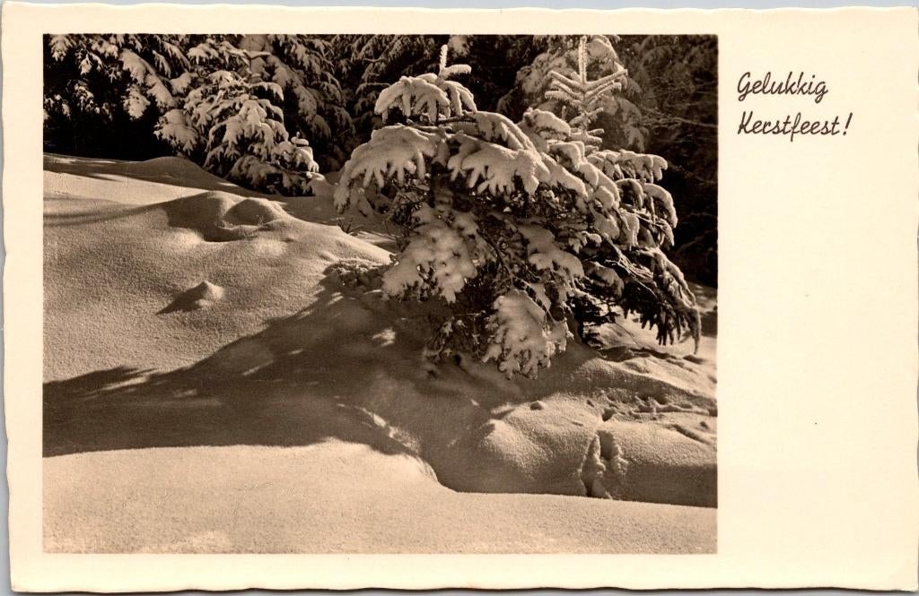 Gelukkig Kerstfeest - Antieke kerstkaart sneeuw V, Ophalen of Verzenden, 1920 tot 1940, Ongelopen, Feest(dag)