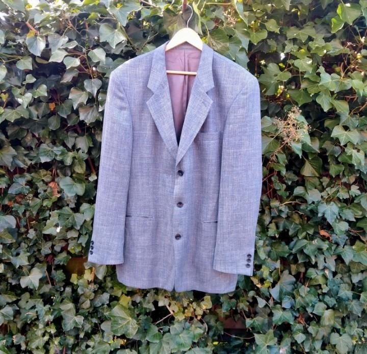 Heren blauwe geweven blazer maat 53, Ophalen of Verzenden, Maat 52/54 (L), Blauw