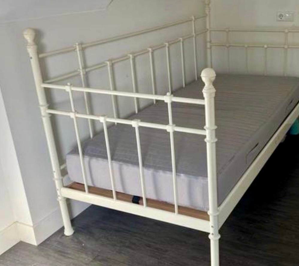 Ikea tromsnes bed 90- 200 met lattenbodem, Gebruikt, 90 cm, Eenpersoons, Wit