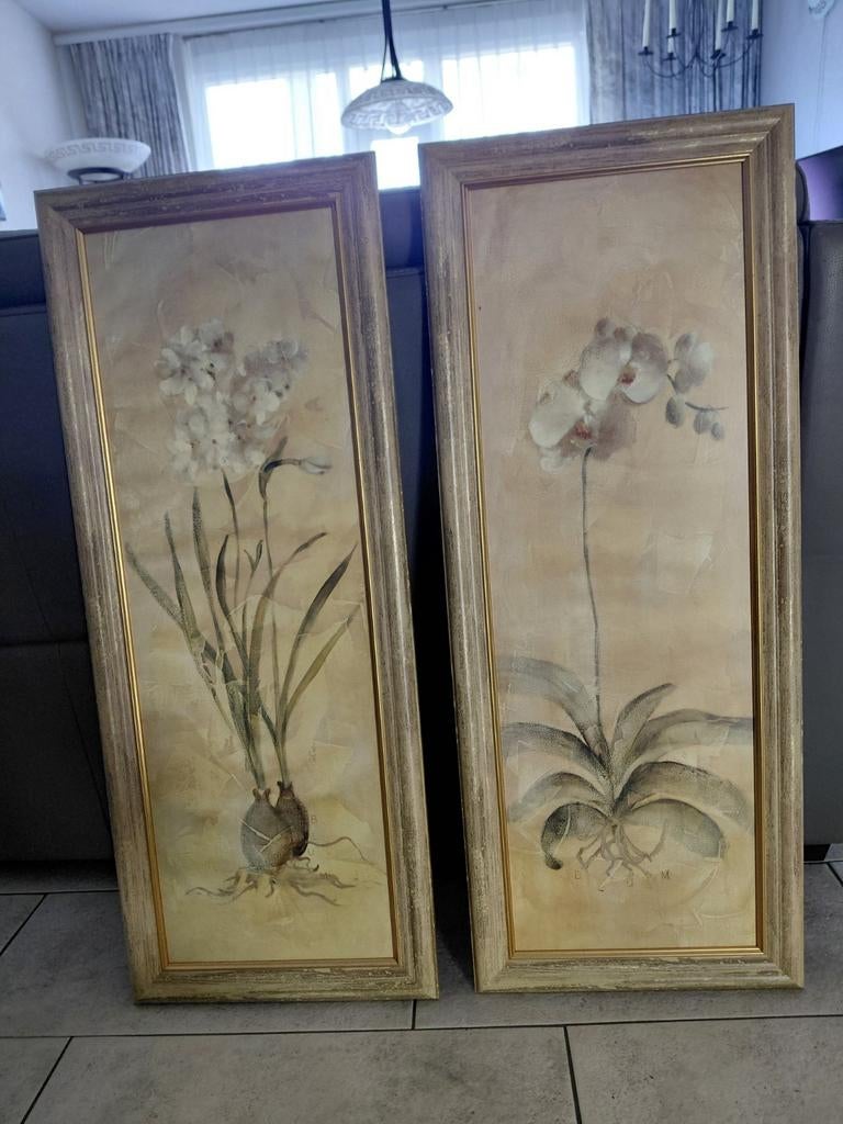 2 mooie schilderijen set orchideeën, Ophalen of Verzenden, Zo goed als nieuw