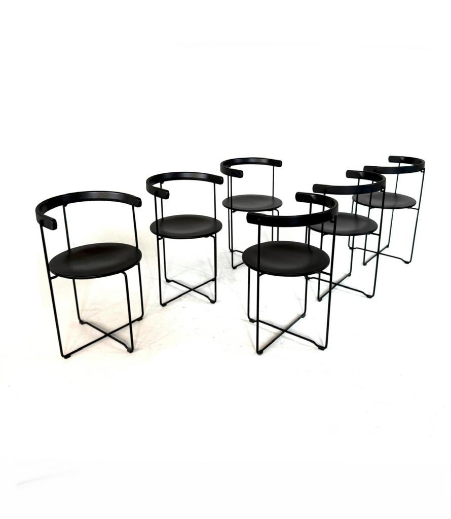 Set van 6 vintage design klaptstoelen, Kusch & co ‘80, Vintage retro buisframe design rotan webbing papercord deens, Zwart, Ophalen of Verzenden
