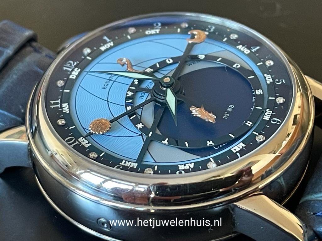 Christiaan van der Klaauw Astrolabium witgoud. Compleet, Leer, Polshorloge, Zo goed als nieuw, Goud