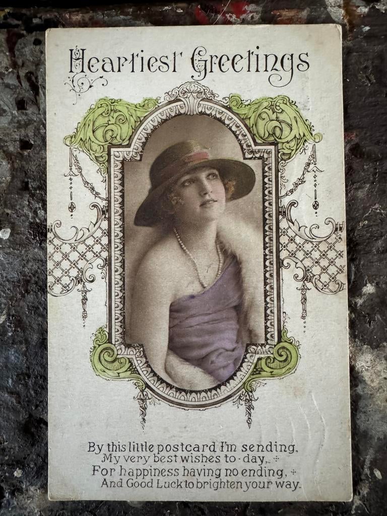 Oude kaart, heartiest greetings, 1913/15?, Ophalen of Verzenden, Voor 1920