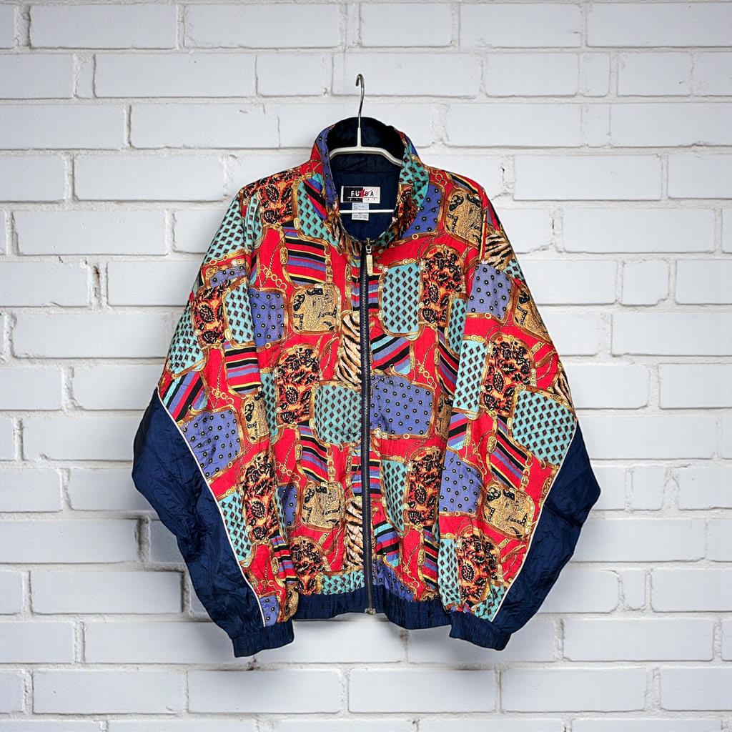 Vintage Jacket Maat XL Blauw Multikleur Gabber 90s Carnaval, Kleding | Heren, Jassen | Zomer, Maat 56/58 (XL), V, V, Verzenden