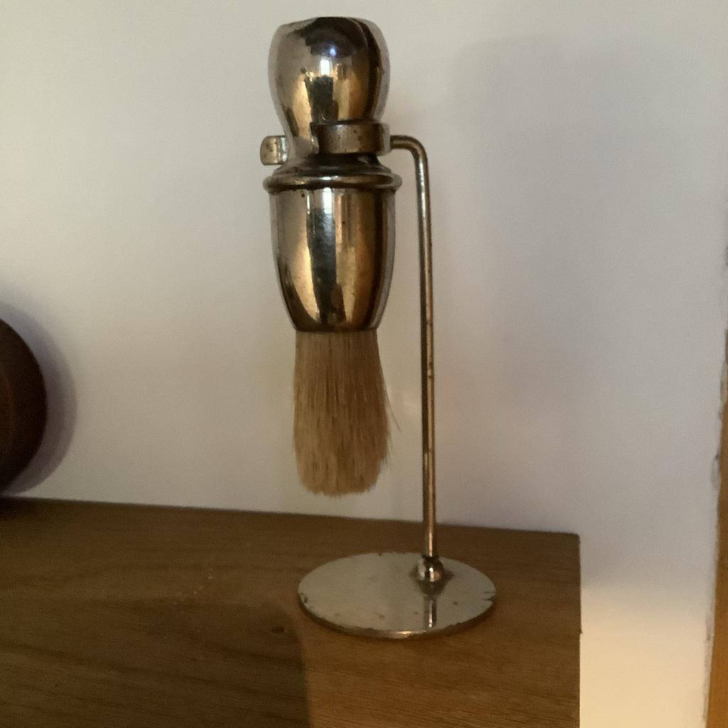 Brocante scheerkwast in houder., Ophalen of Verzenden
