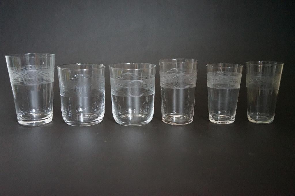 antiek waterglas groot glas geëtst guilloche 1 Leerdam., Antiek en Kunst, Ophalen of Verzenden