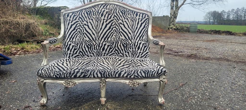 Brocante kinderbankje met zebraprint, Antiek en Kunst, Antiek | Meubels | Stoelen en Banken, Ophalen