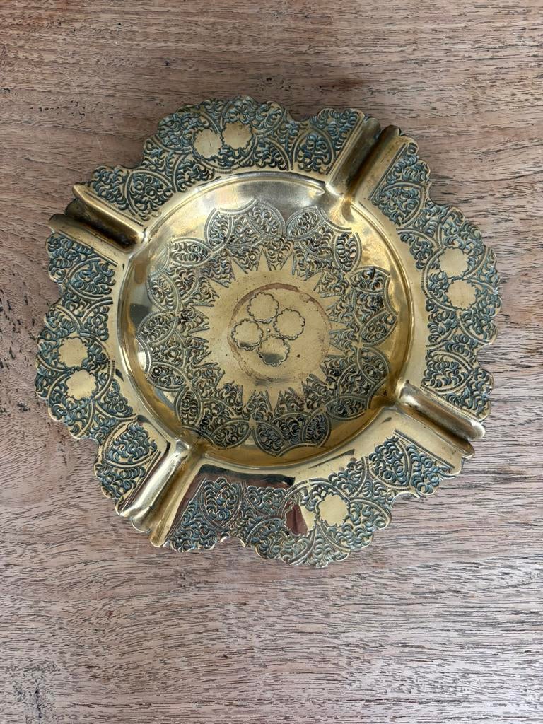 Messing asbak met decoratief patroon, Ophalen of Verzenden, Koper