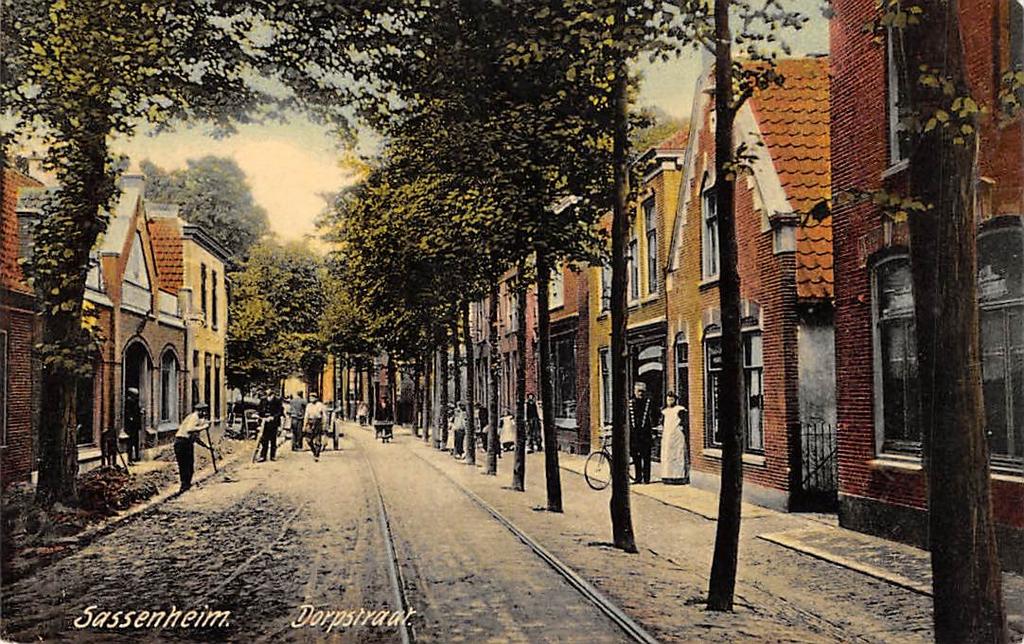 Sassenheim - Dorpstraat Tramlijn Veldwachter 1907, Ophalen of Verzenden, Voor 1920, Gelopen, Zuid-Holland