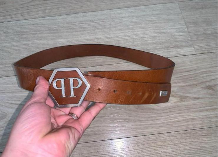 Philipp Plein Lederen Riem 130 cm origineel, 95 tot 105 cm, Bruin, Echt leder, Ophalen of Verzenden