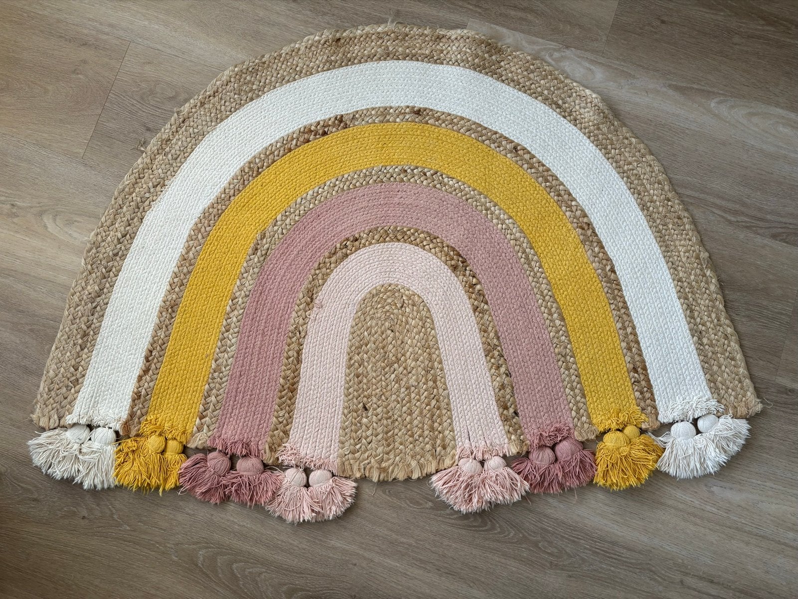 Maisons du Monde - Regenboog vloerkleed jute, Meerkleurig, Ophalen of Verzenden, Zo goed als nieuw, Kleed of Kussen