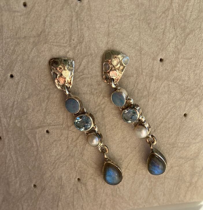 925 zilveren nieuwe oorbellen labradoriet opaal topaas, Sieraden, Tassen en Uiterlijk, Hangers, Nieuw, Ophalen of Verzenden, Met edelsteen