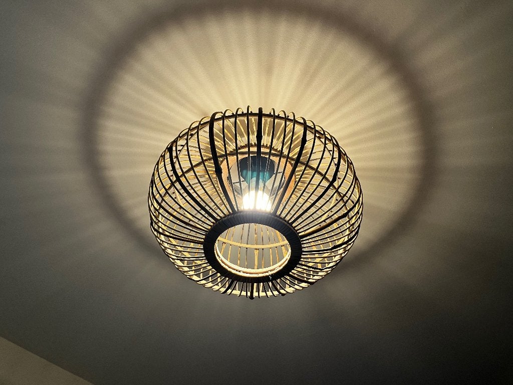 Loods 5 lamp plafond lamp, Huis en Inrichting, Lampen | Hanglampen, Ophalen, Zo goed als nieuw, Natuurlijk materiaal, E27 (groot)