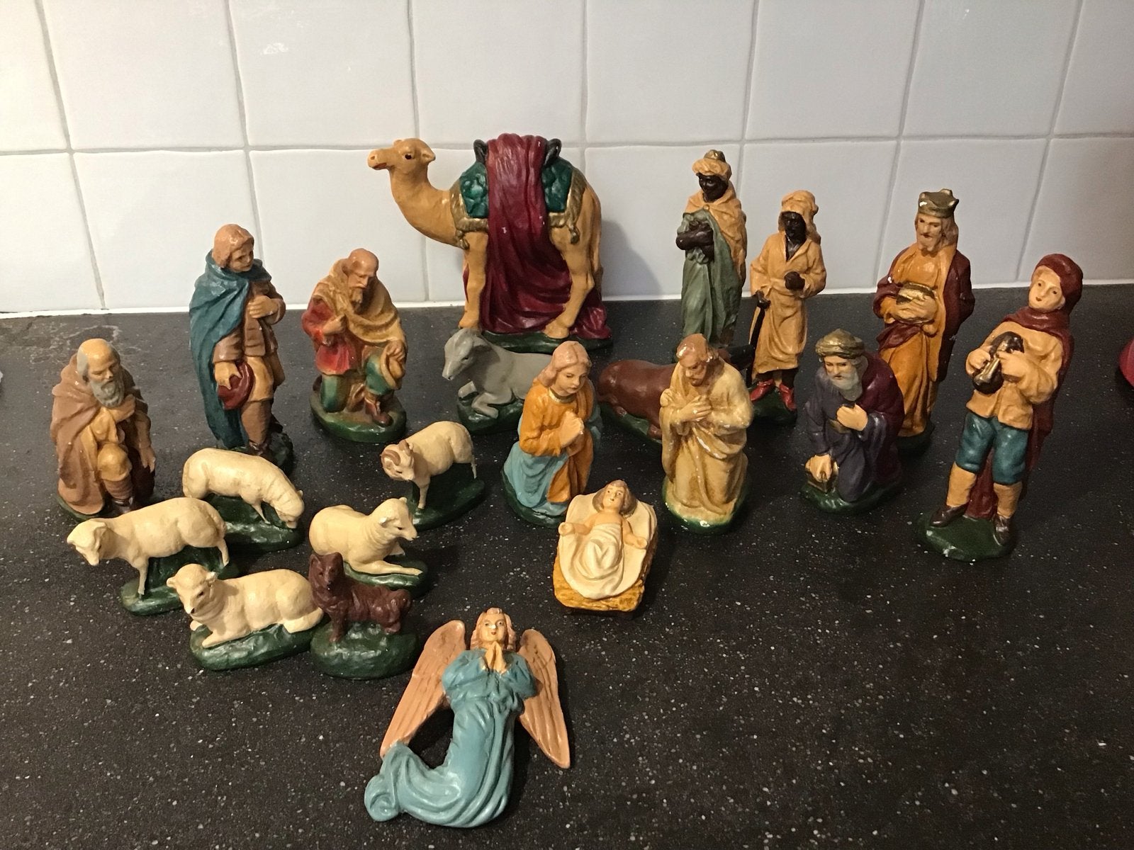 Oude kerstgroep/ kerststal gips 21 delen., Ophalen of Verzenden