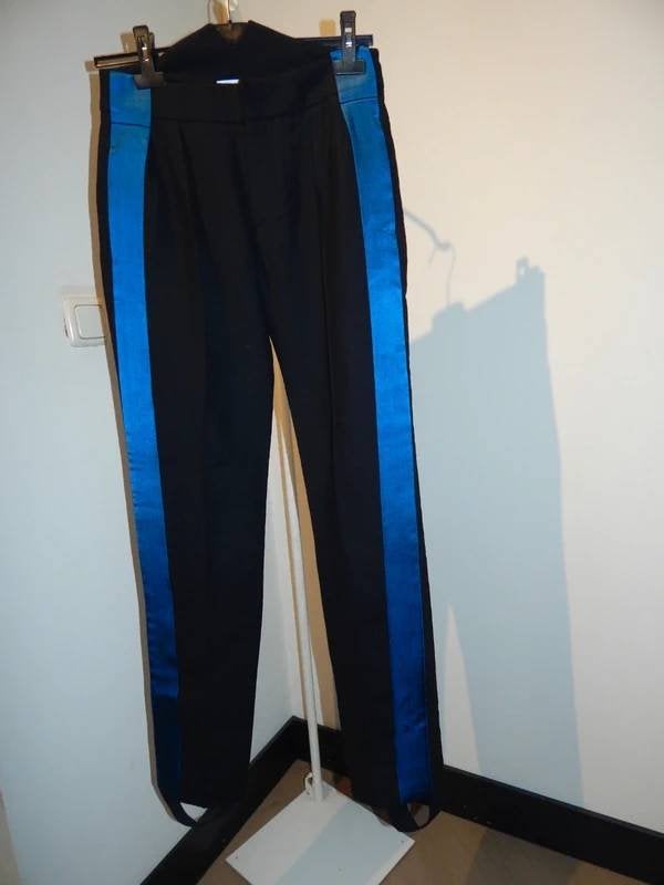 Mugler Thierry Mugler broek azuur satijn bies band voet S, Kleding | Dames, Broeken en Pantalons, Zo goed als nieuw, Maat 36 (S)