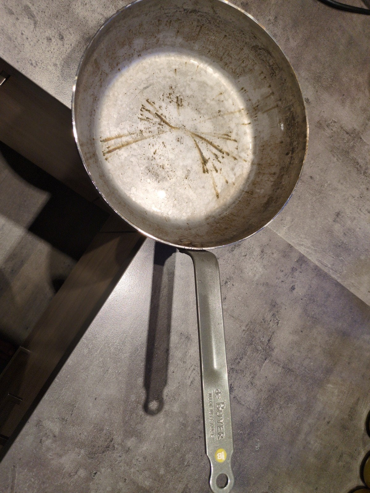 De Buyer plaatstalen wokpan 28cm, Gebruikt, De Buyer, Ophalen of Verzenden, Geschikt voor inductie