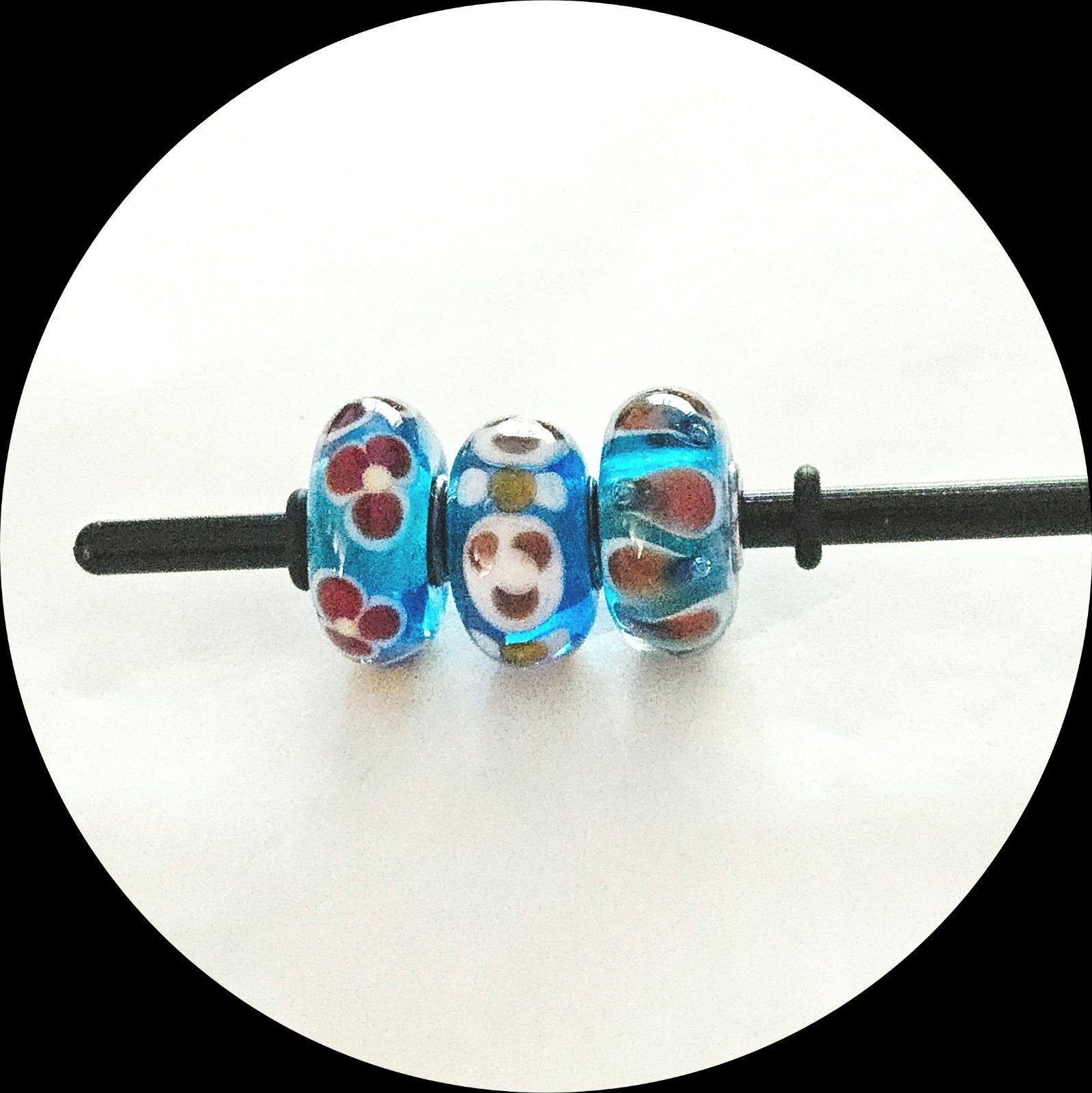 Trollbeads set 3x murano Unique blauw bruin / voor armband, Ophalen of Verzenden, Zo goed als nieuw, Glas of Kristal, Trollbeads