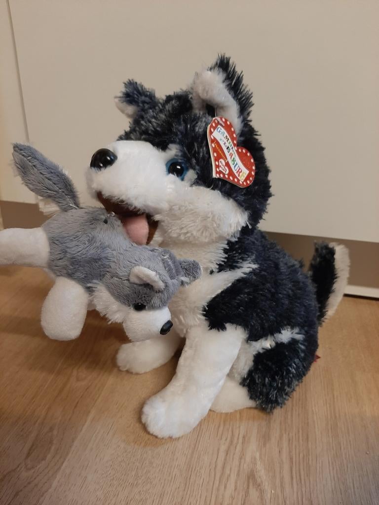 Husky hond knuffel met puppy 36 cm, Ophalen of Verzenden, Hond