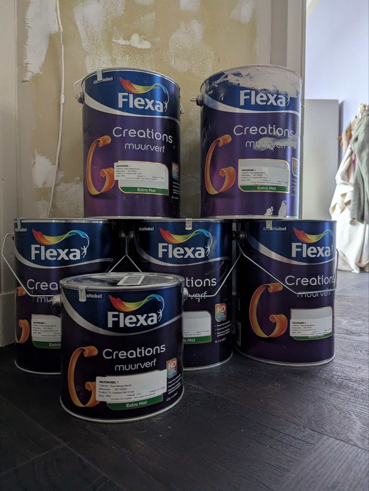 Flexa Creations muurverf wit dadel (echt heel veel potten), Ophalen, Nieuw, Wit