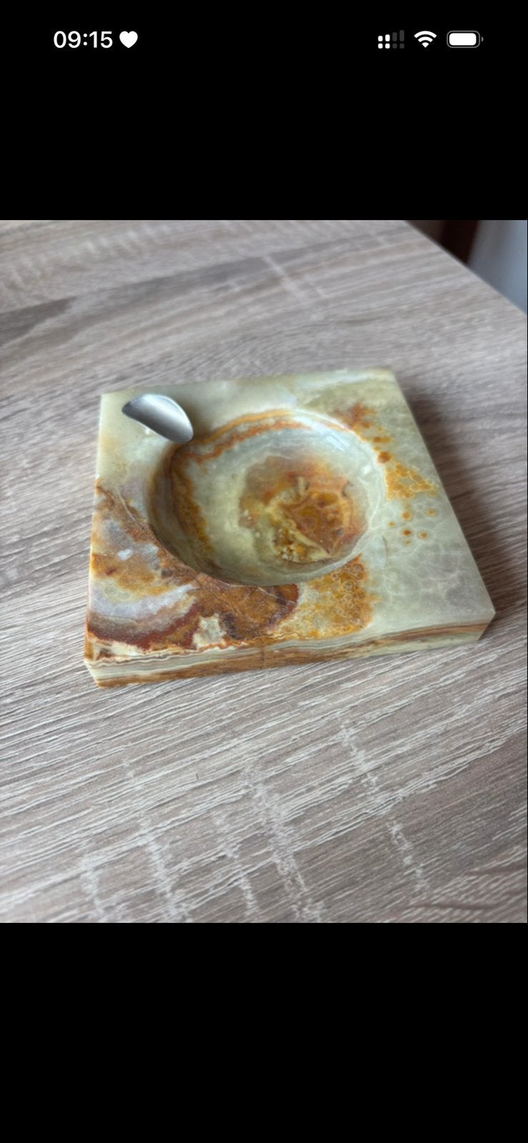 Vintage Onyx Asbak - Steen met Metaal, Ophalen, Vintage, Gebruikt, Beige